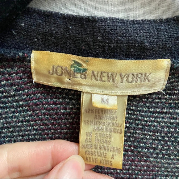 Vintage Jones New York Lambswool button floral sweater cardigan Sz M - Picture 6 of 9